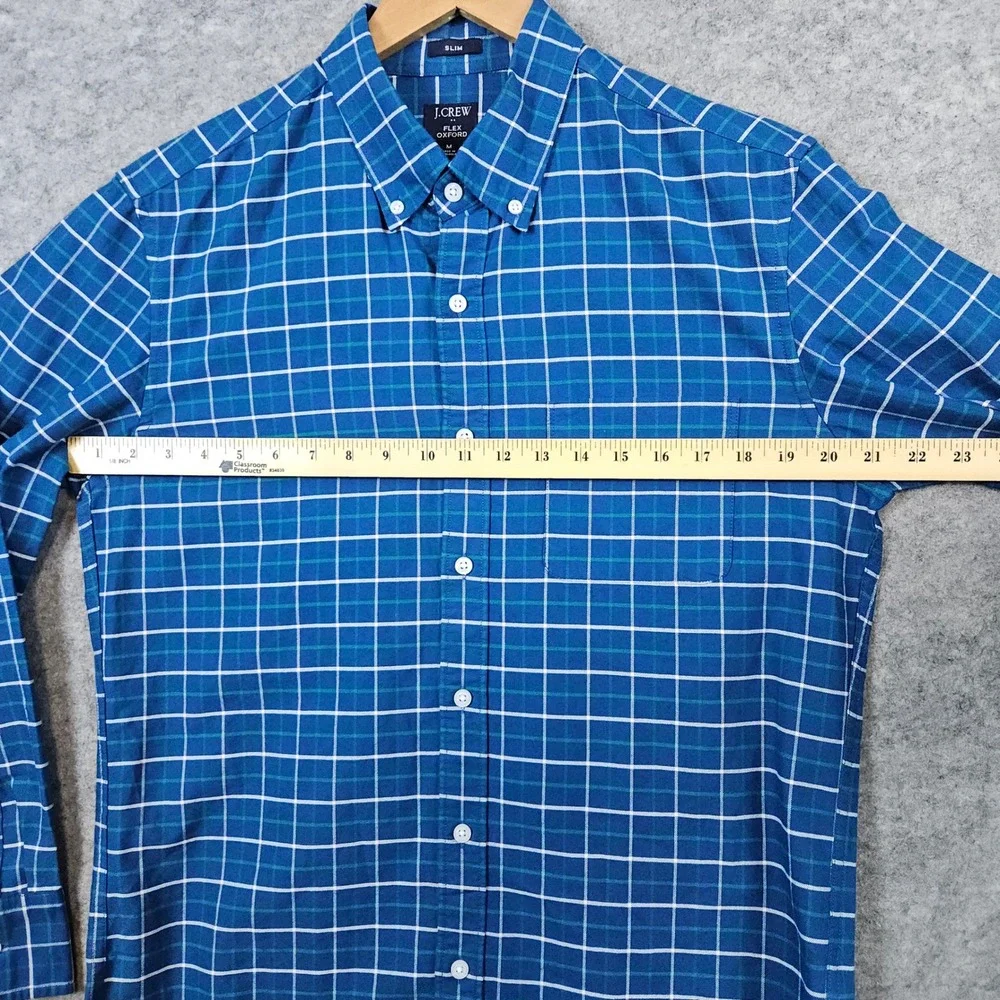 J Crew Men's Flex Oxford Size M Slim Fit Button Down Blue Windowpane 100% Cotton